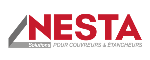 Logo NESTA Solutions pour couvreurs et étancheurs avec triangle gris et texte rouge