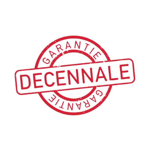 Tampon de garantie décennale rouge certifiant la couverture légale des travaux de toiture